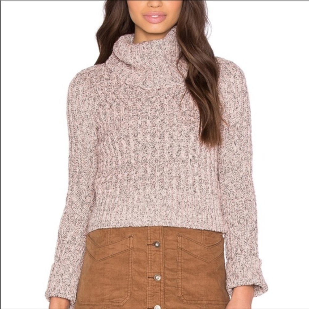 Free People tan knit turtleneck cropped sweater